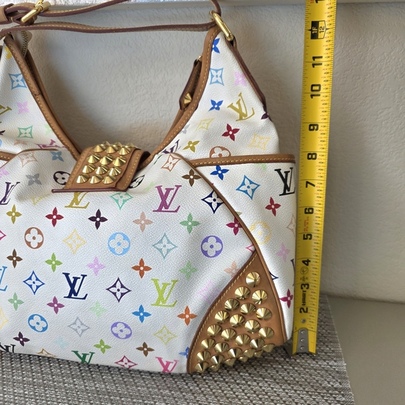 ♥RARE Louis Vuitton White Murakami Multicolor Monogram Gold Studded Shoulder Bag - Picture 12 of 16